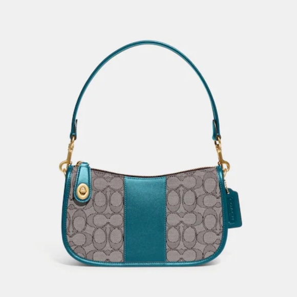 Coach Swinger in signature jacquard with teal color. - Picture 4 of 12